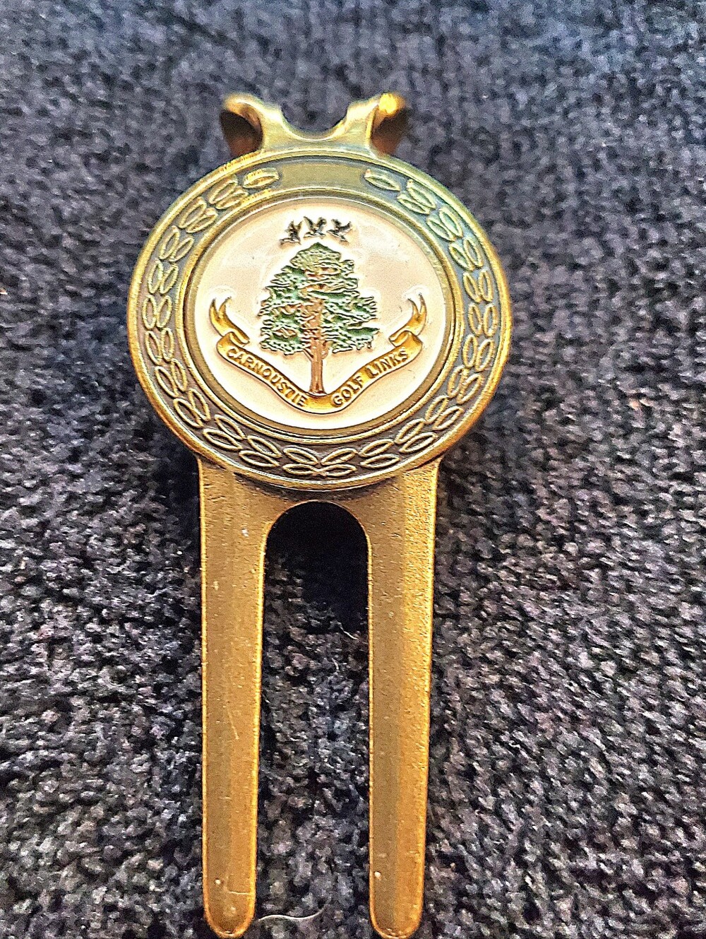 Vintage Carnoustie Golf Links Brass Divot Tool & Magnetic Ball Marker Clip